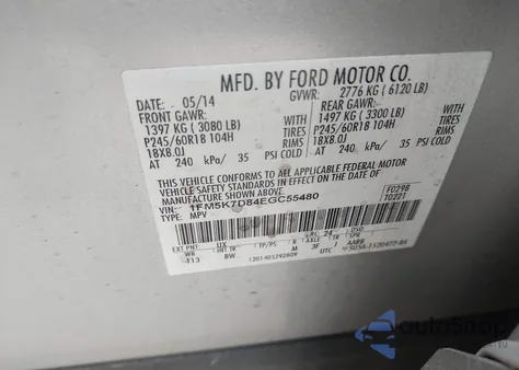 2014 Ford Explorer Xlt z USA, uszkodzony, nr VIN 1FM5K7D84EGC55480